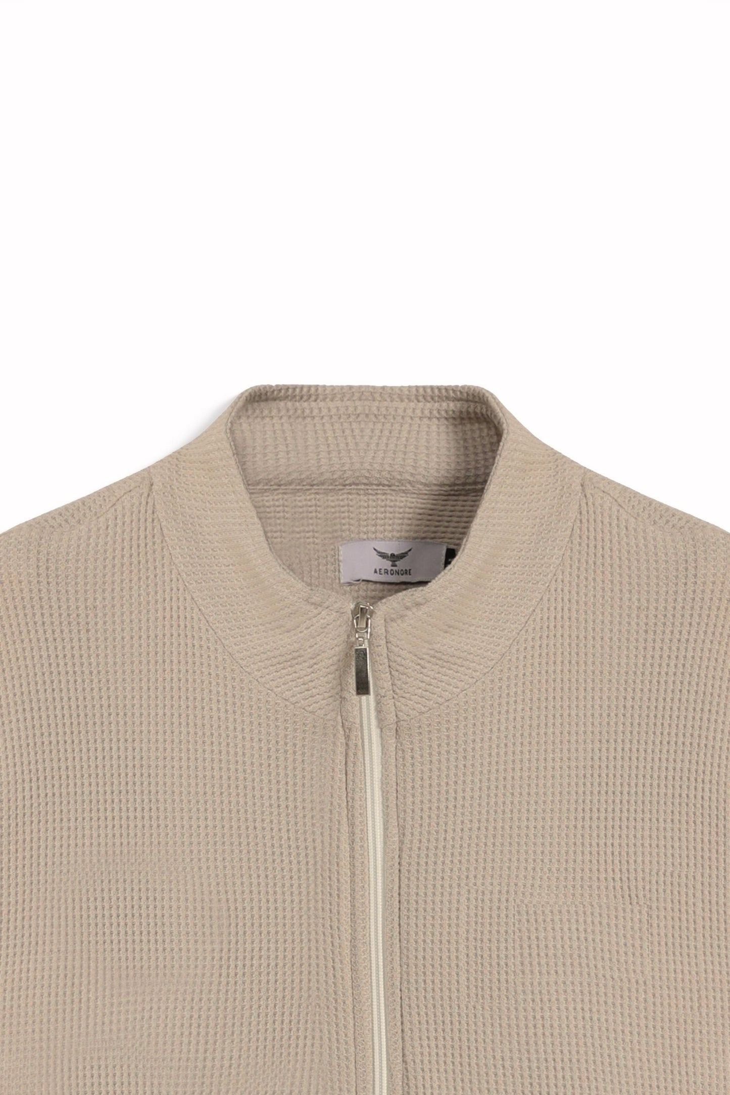 Relaxed Fit Thermal Mock Neck Full Zipper - Desert Sand