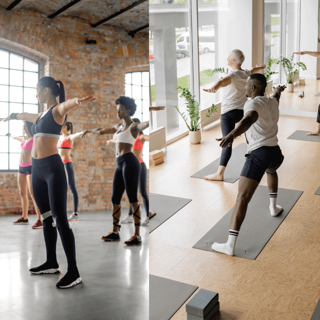 a group of people doing yoga